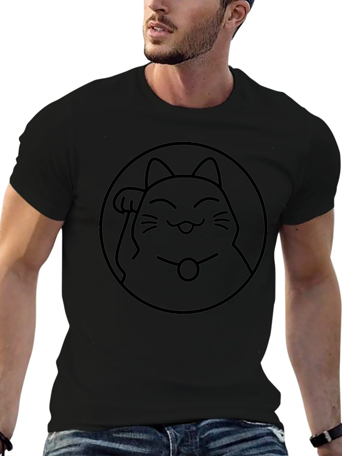 Lucky Cat Graphic T-Shirt - Black product image 6