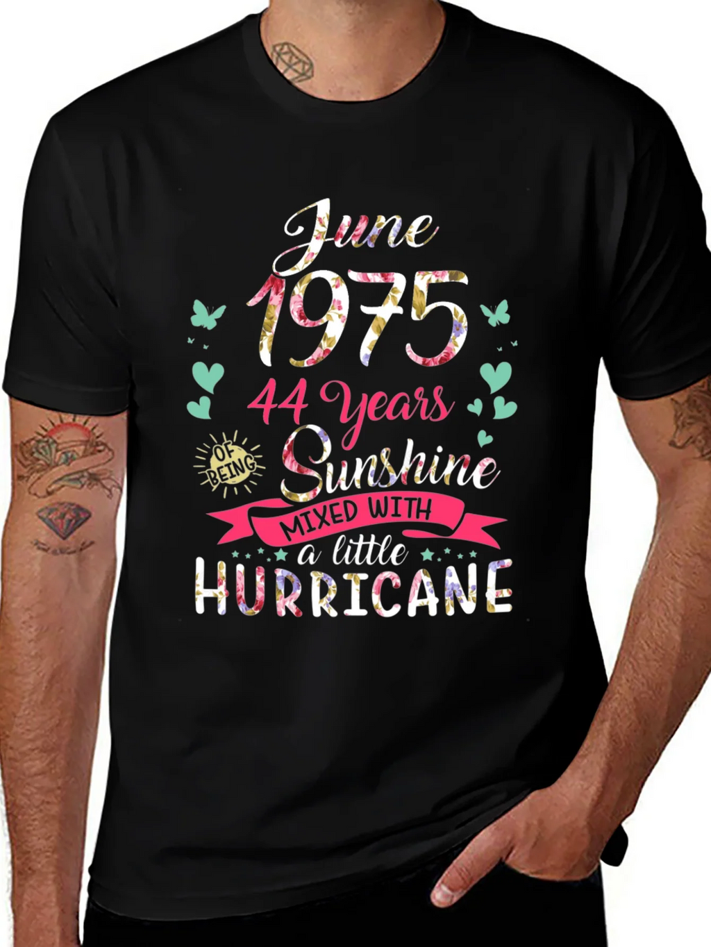June 1975 Floral T-Shirt - 44 Years Sunshine & Hurricane product image 1