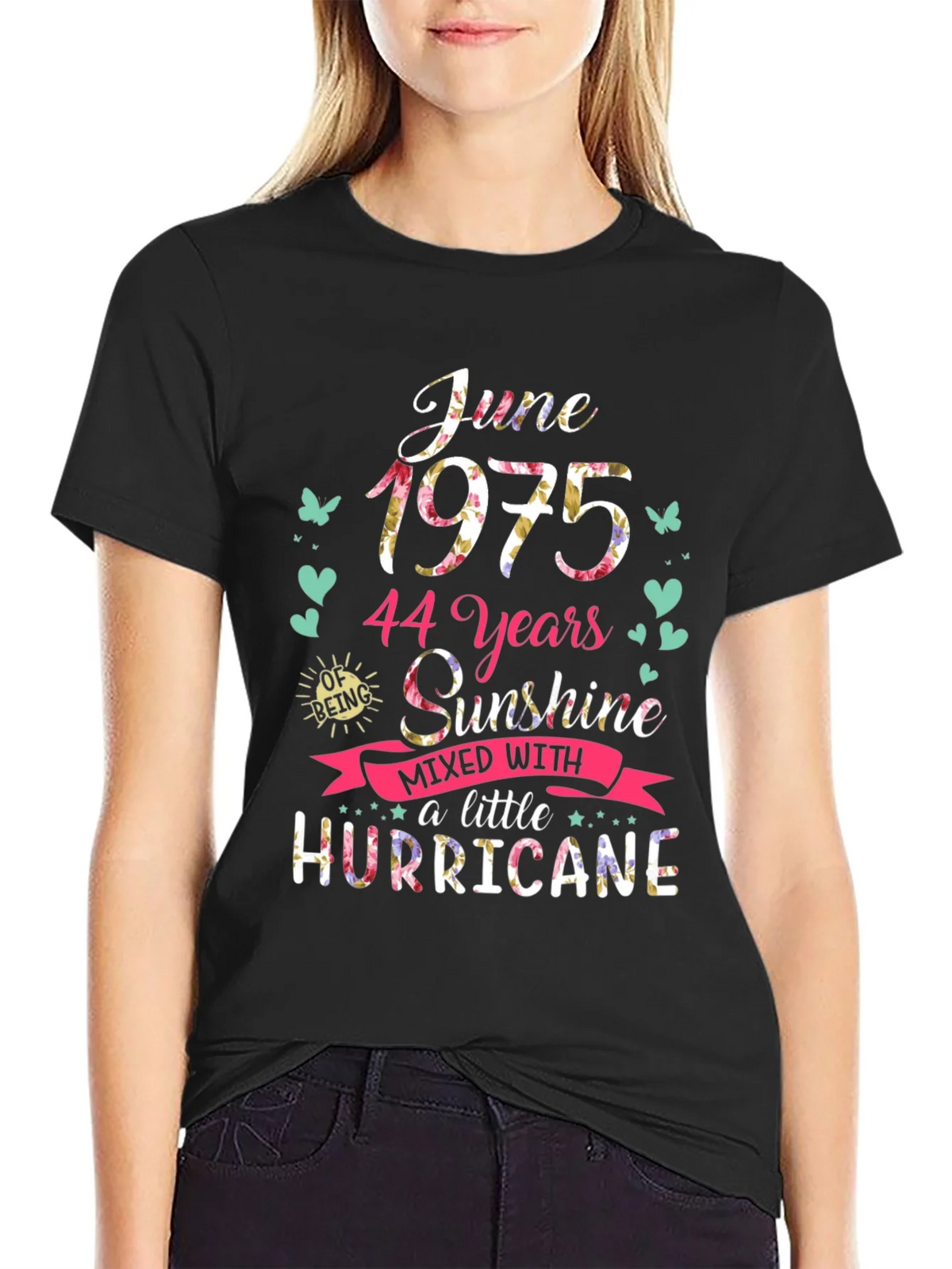 June 1975 Floral T-Shirt - 44 Years Sunshine & Hurricane product image 2
