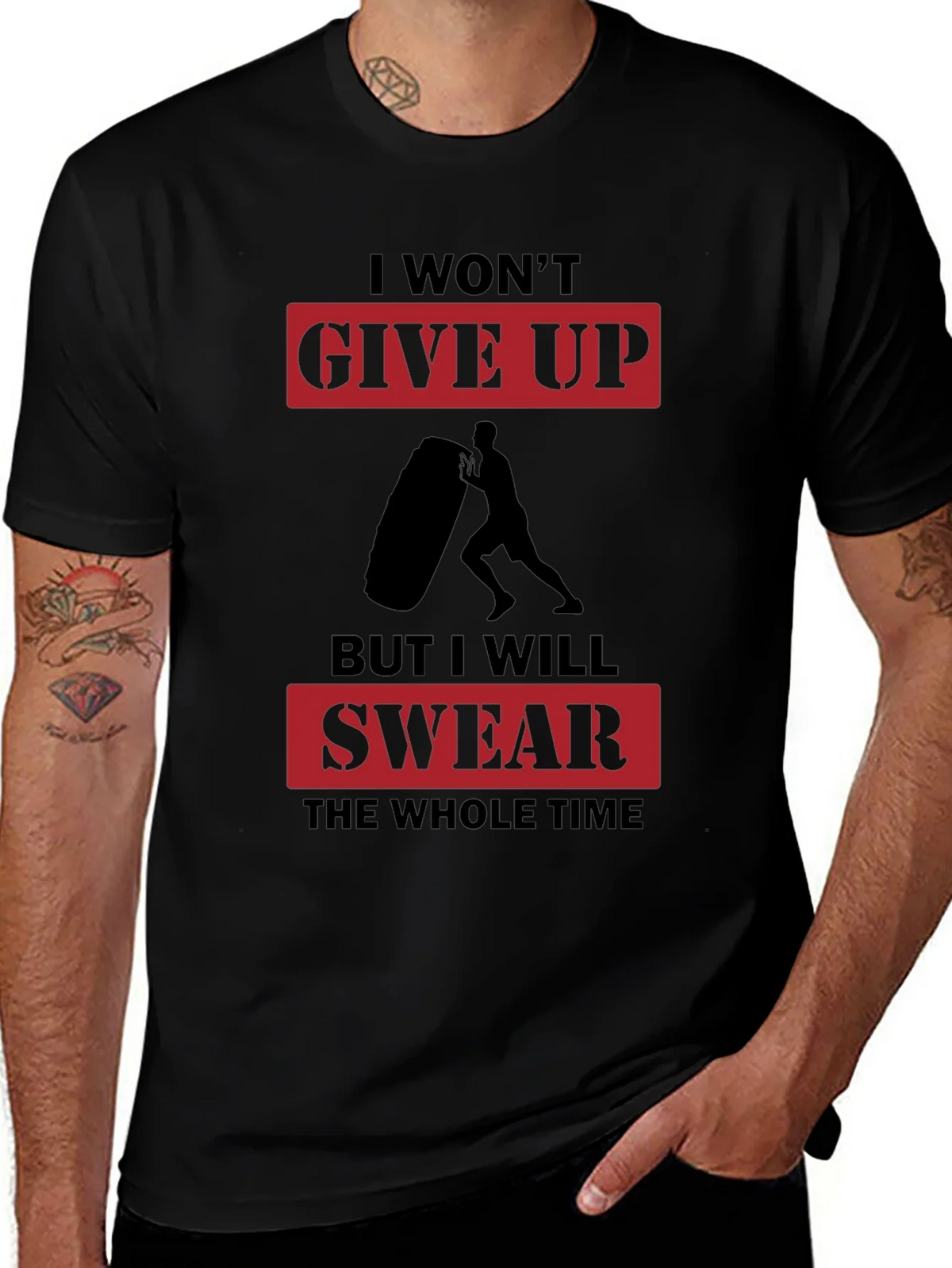 I Wont Give Up Mens Black Graphic T-Shirt product image 1