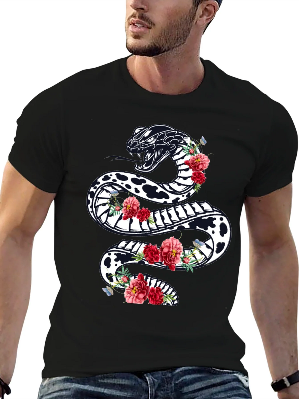 Black Floral Snake Graphic Tee product image 6