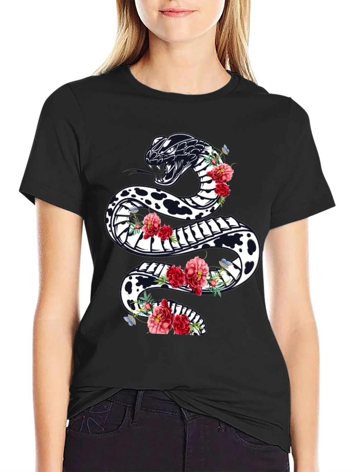 Black Floral Snake Graphic Tee product image 2