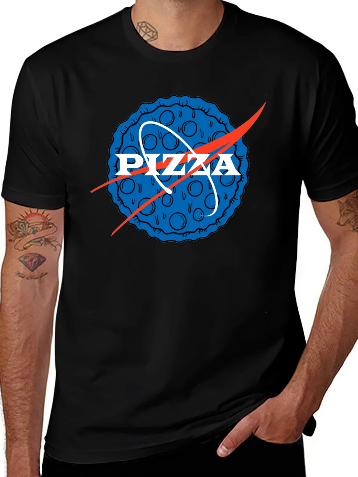 Pizza NASA Logo Mens Graphic Tee product image 1