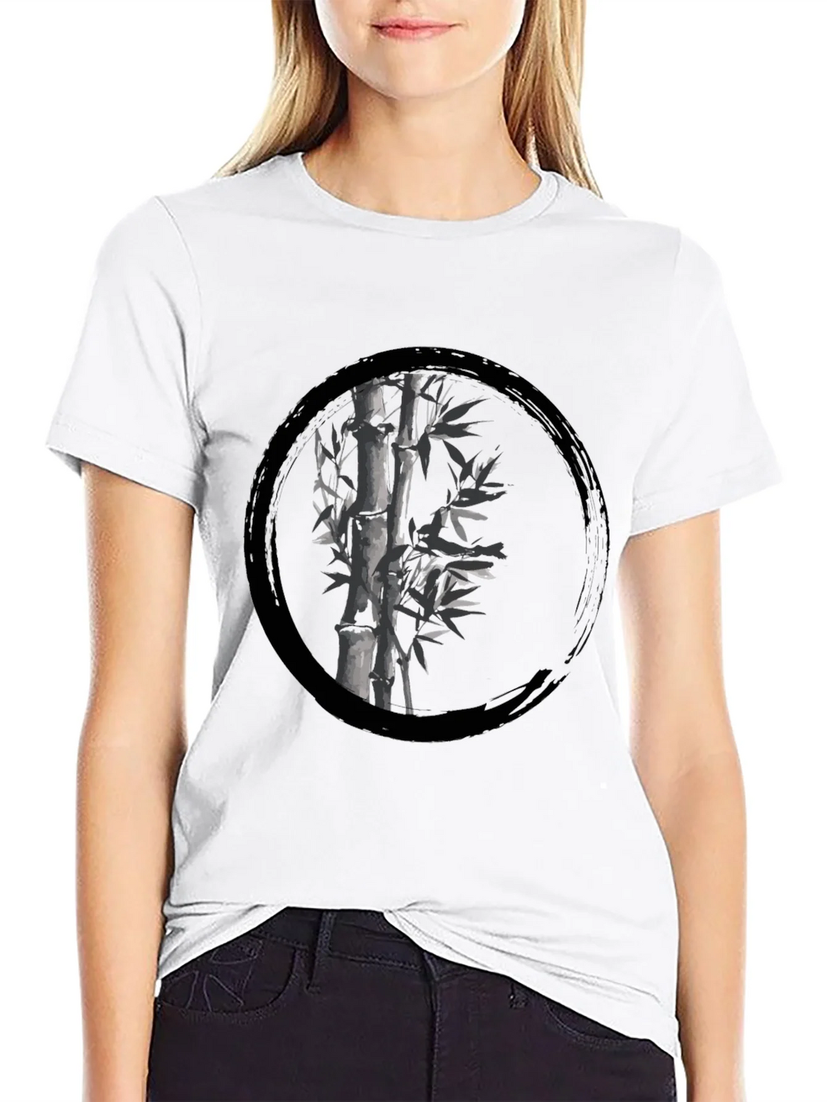 Zen Bamboo Circle Black T-Shirt product image 6