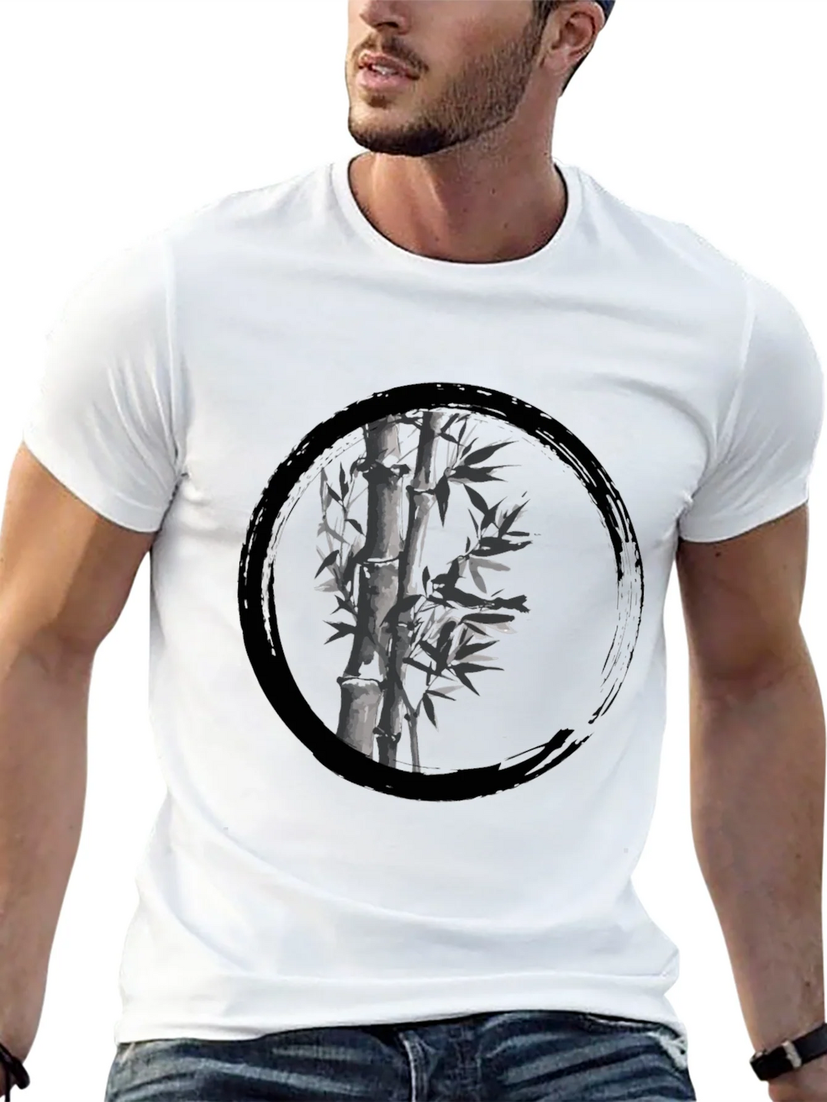 Zen Bamboo Circle Black T-Shirt product image 10