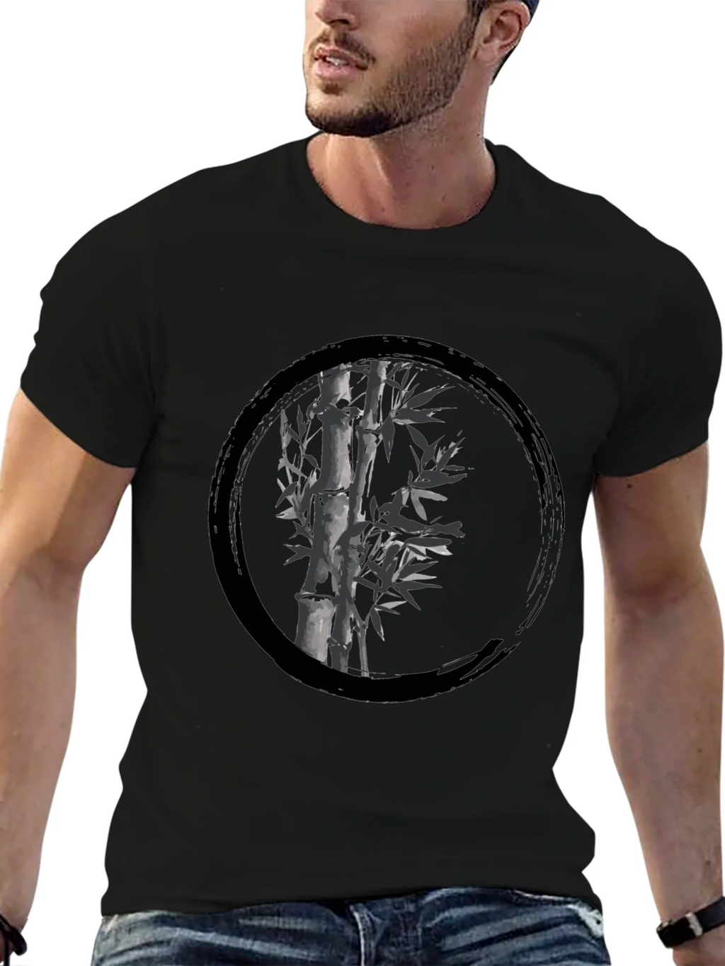 Zen Bamboo Circle Black T-Shirt product image 4