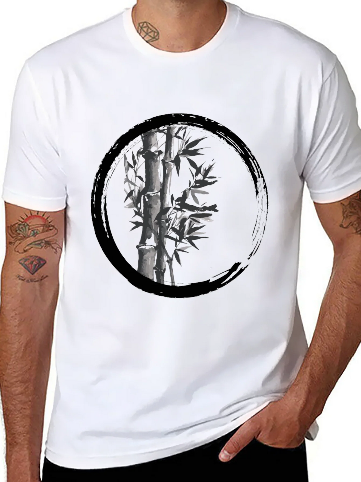 Zen Bamboo Circle Black T-Shirt product image 5