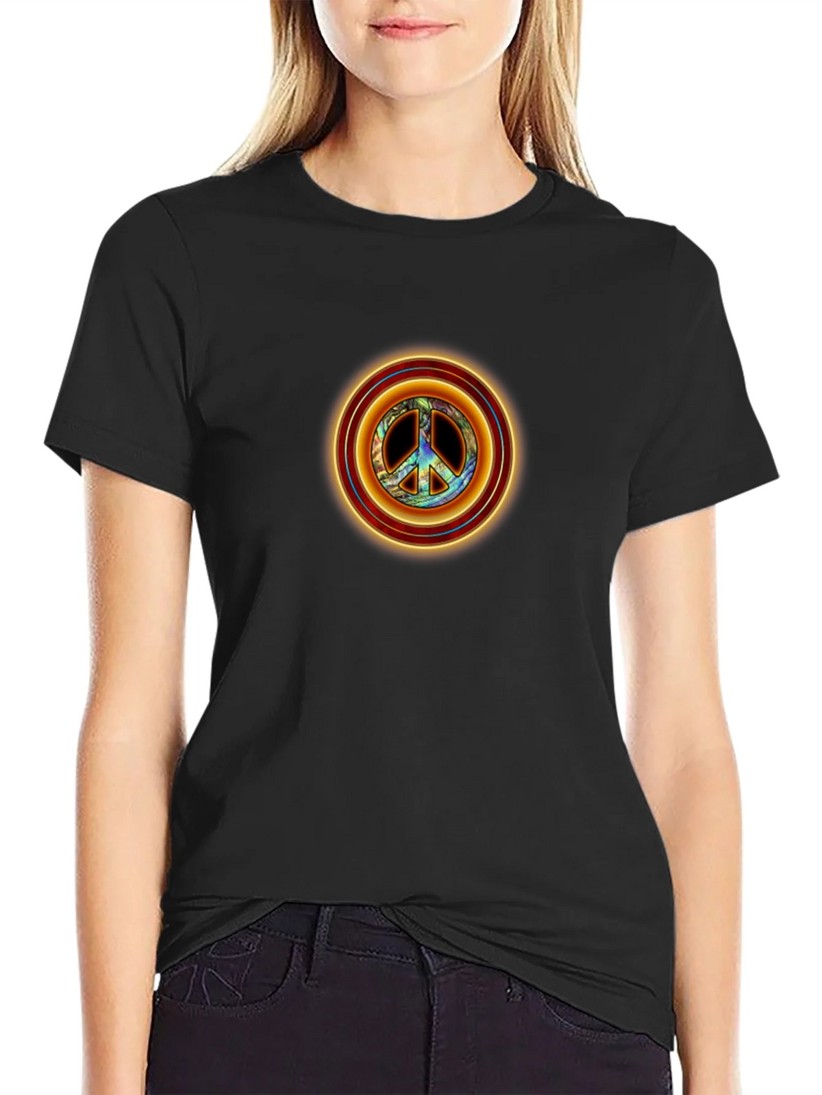 Peace Sign Graphic Tee - Retro Style Black T-Shirt product image 2