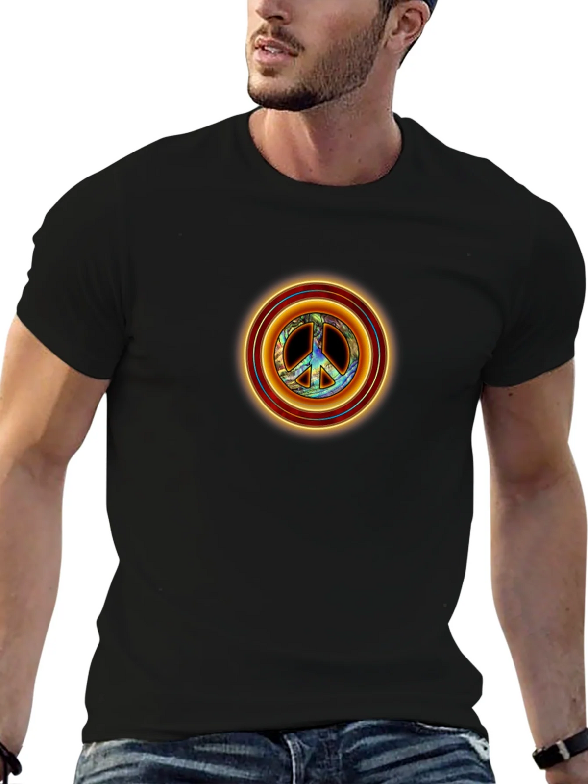 Peace Sign Graphic Tee - Retro Style Black T-Shirt product image 5