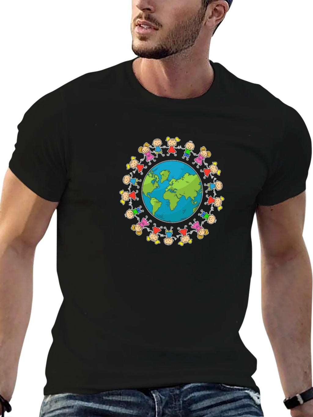 Unisex Black T-Shirt with Global Unity Graphic product image 6