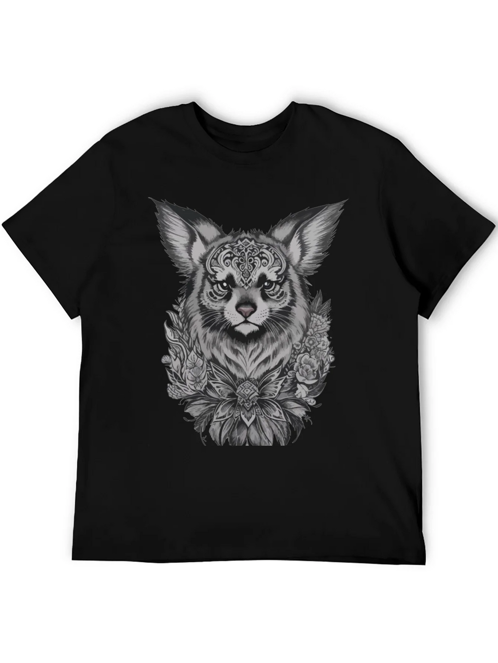 Floral Fox Graphic Tee - Black Unisex T-Shirt product image 5