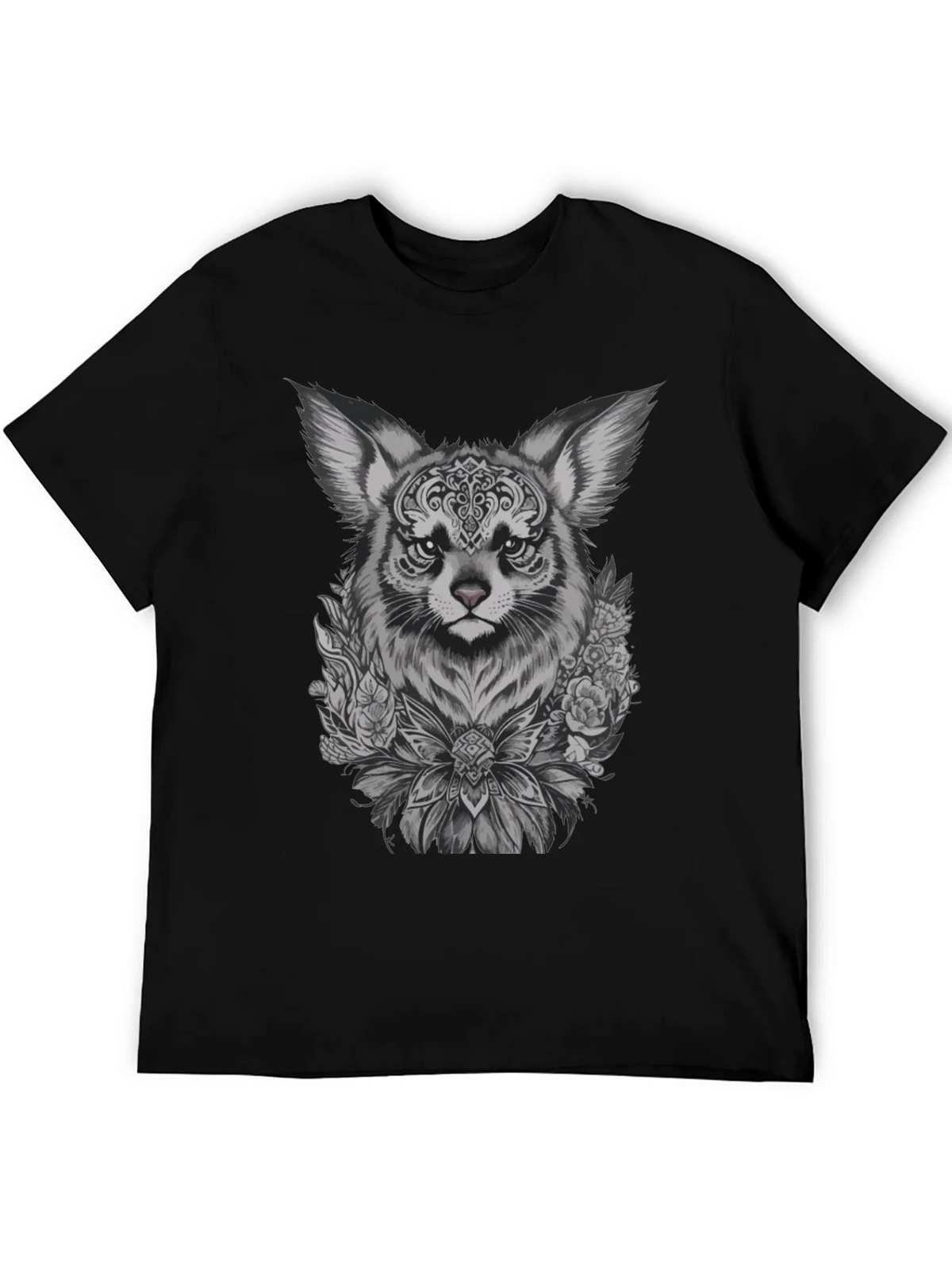 Floral Fox Graphic Tee - Black Unisex T-Shirt product image 5