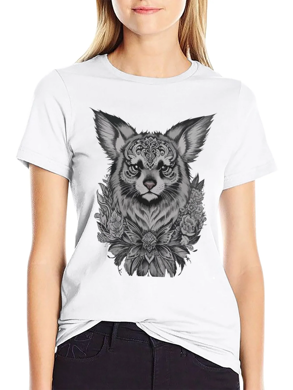 Floral Fox Graphic Tee - Black Unisex T-Shirt product image 8