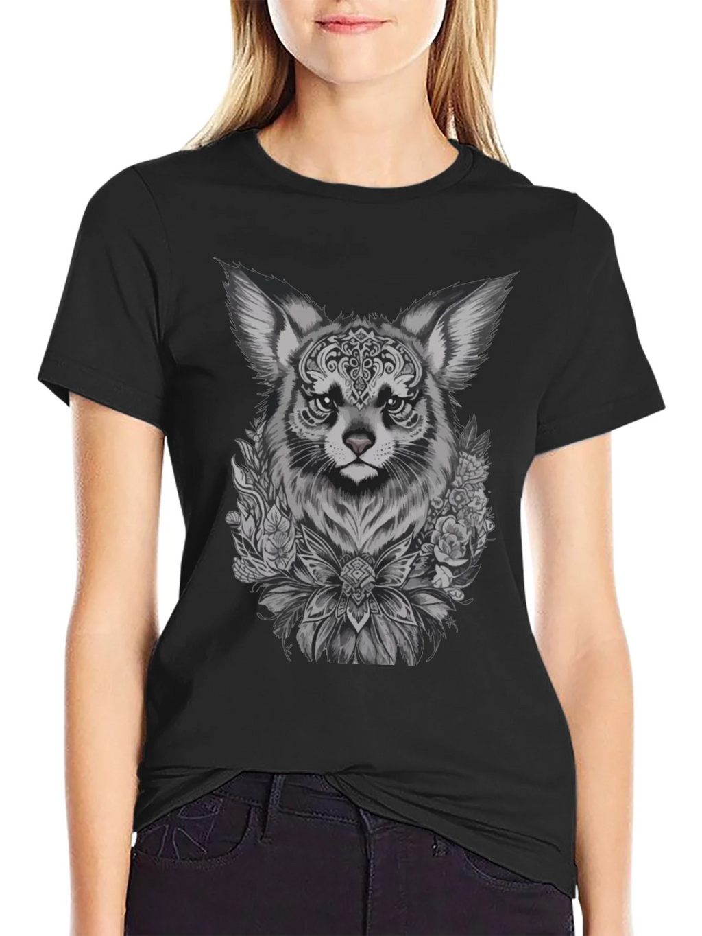 Floral Fox Graphic Tee - Black Unisex T-Shirt product image 2