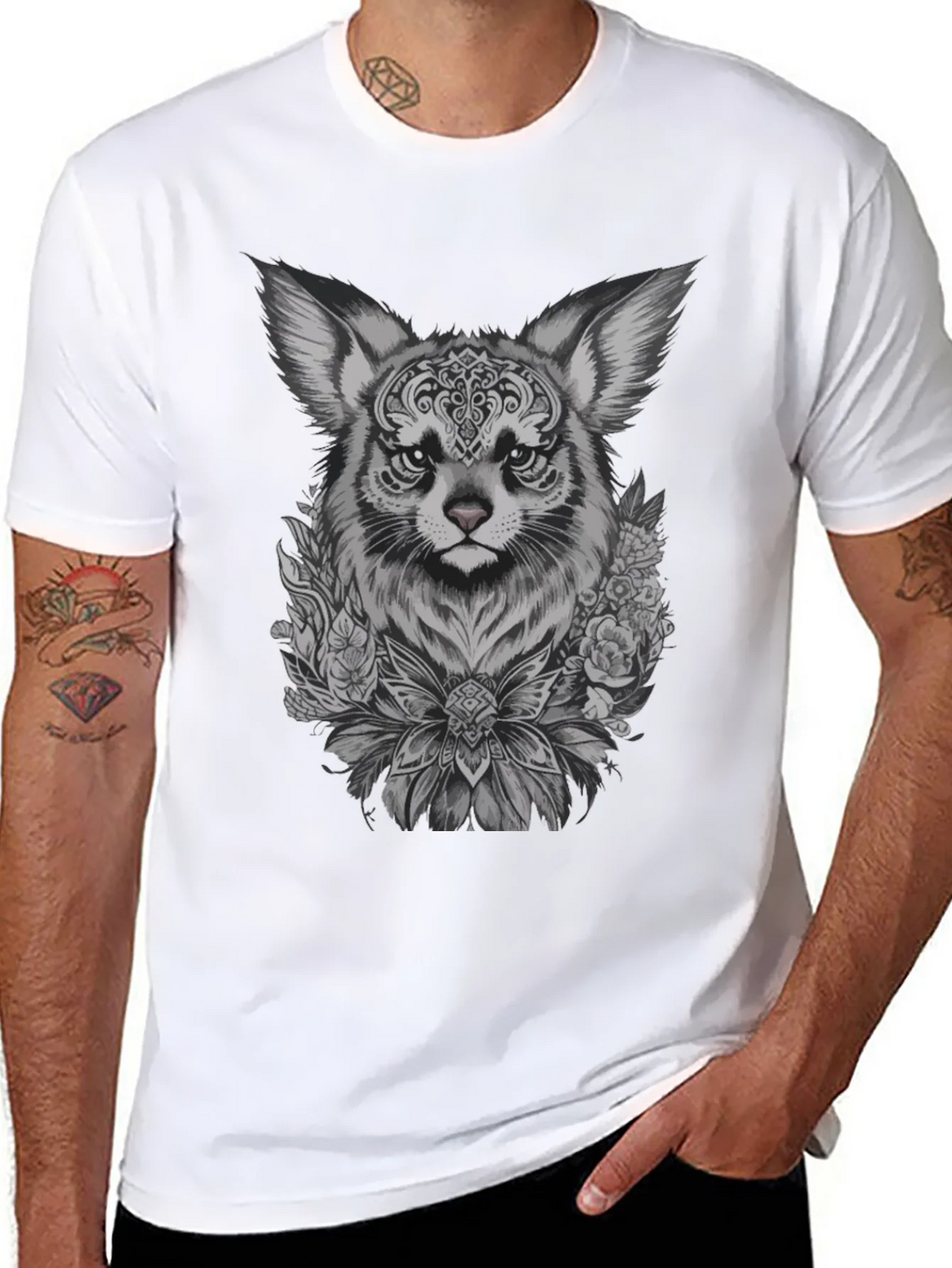 Floral Fox Graphic Tee - Black Unisex T-Shirt product image 7