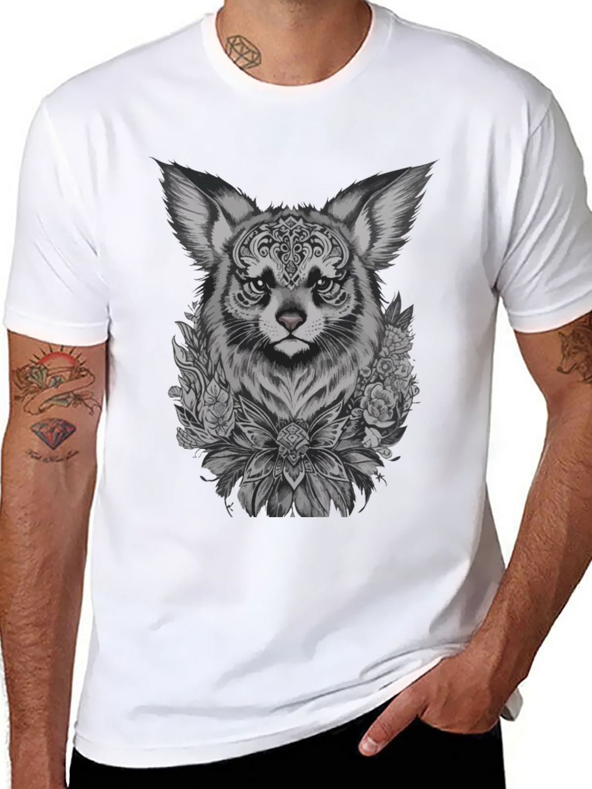 Floral Fox Graphic Tee - Black Unisex T-Shirt product image 7