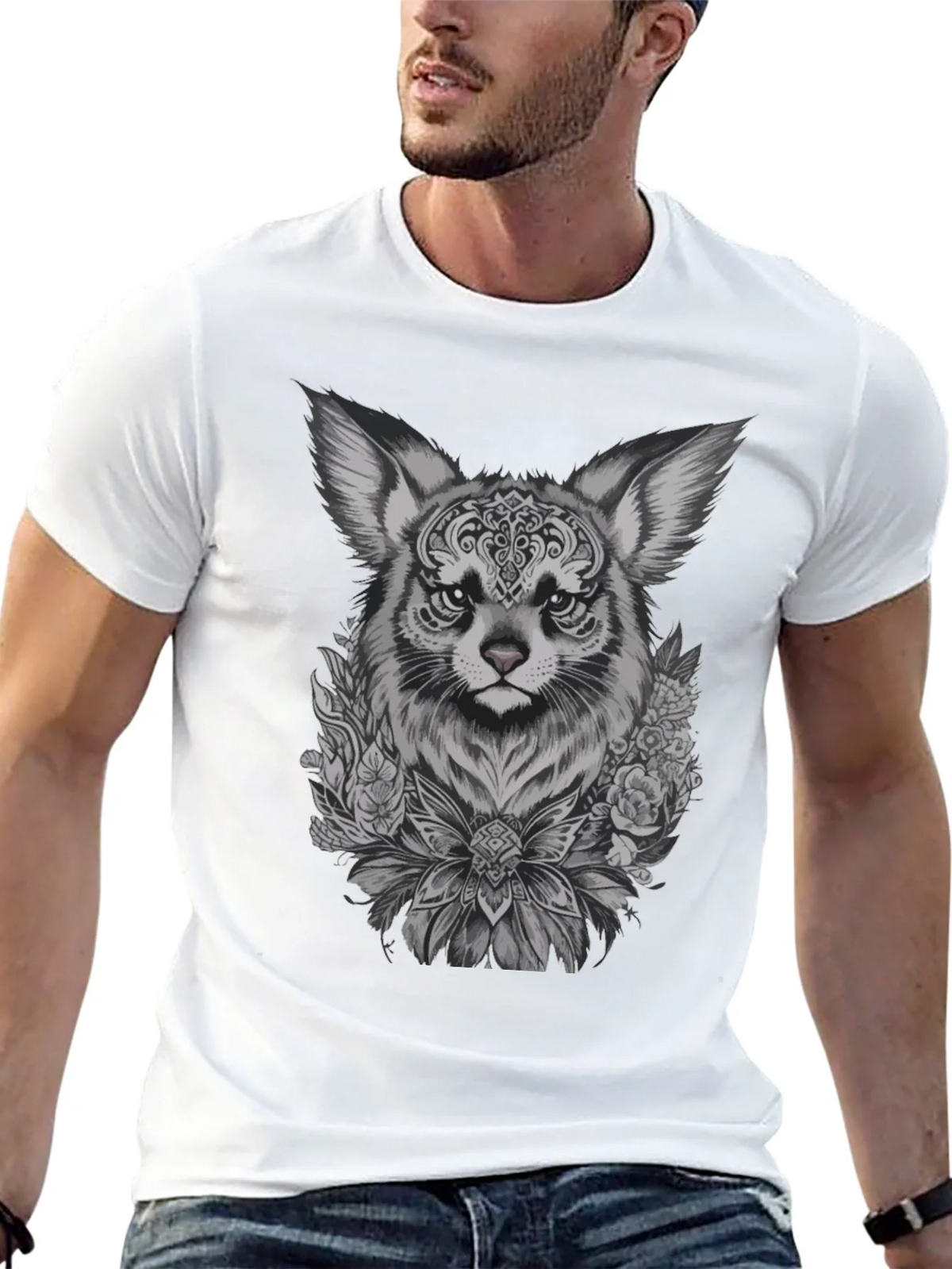 Floral Fox Graphic Tee - Black Unisex T-Shirt product image 12