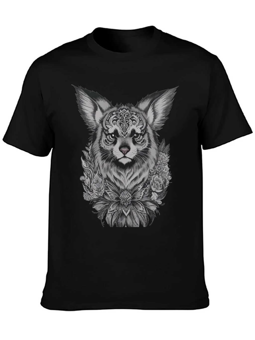 Floral Fox Graphic Tee - Black Unisex T-Shirt product image 3