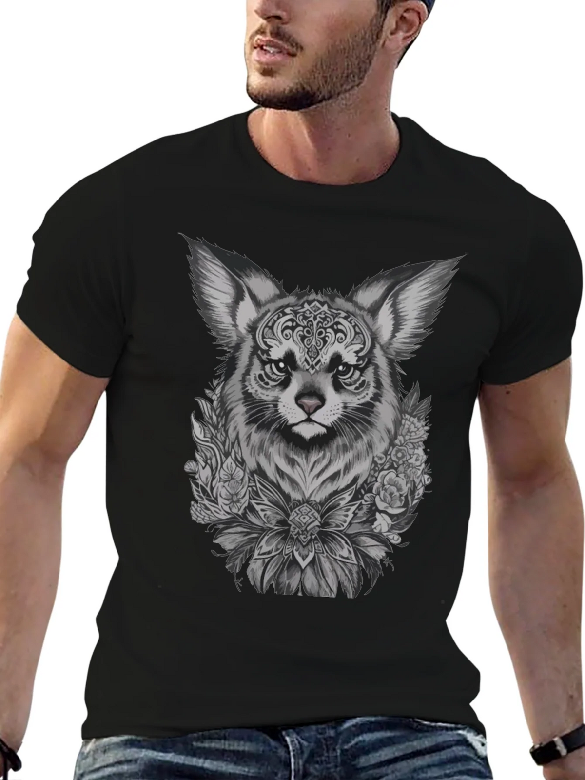 Floral Fox Graphic Tee - Black Unisex T-Shirt product image 6