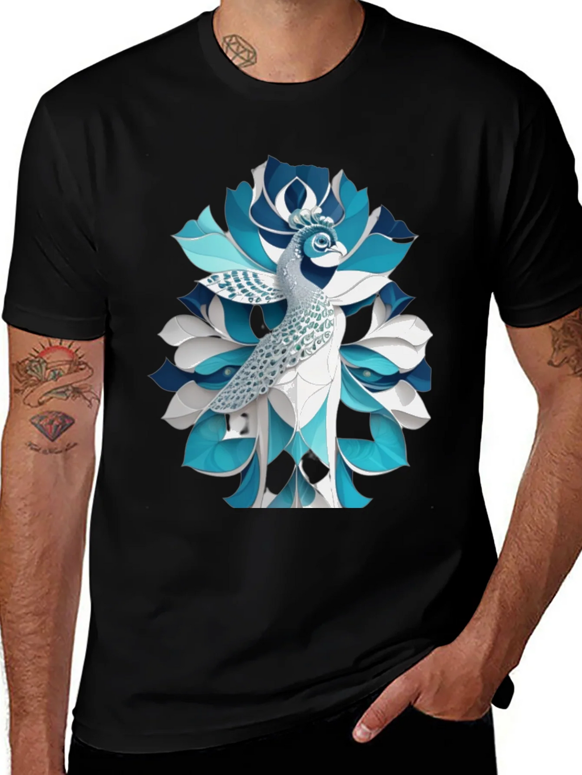 Peacock Graphic Tee - Unique Bird Art product image 1