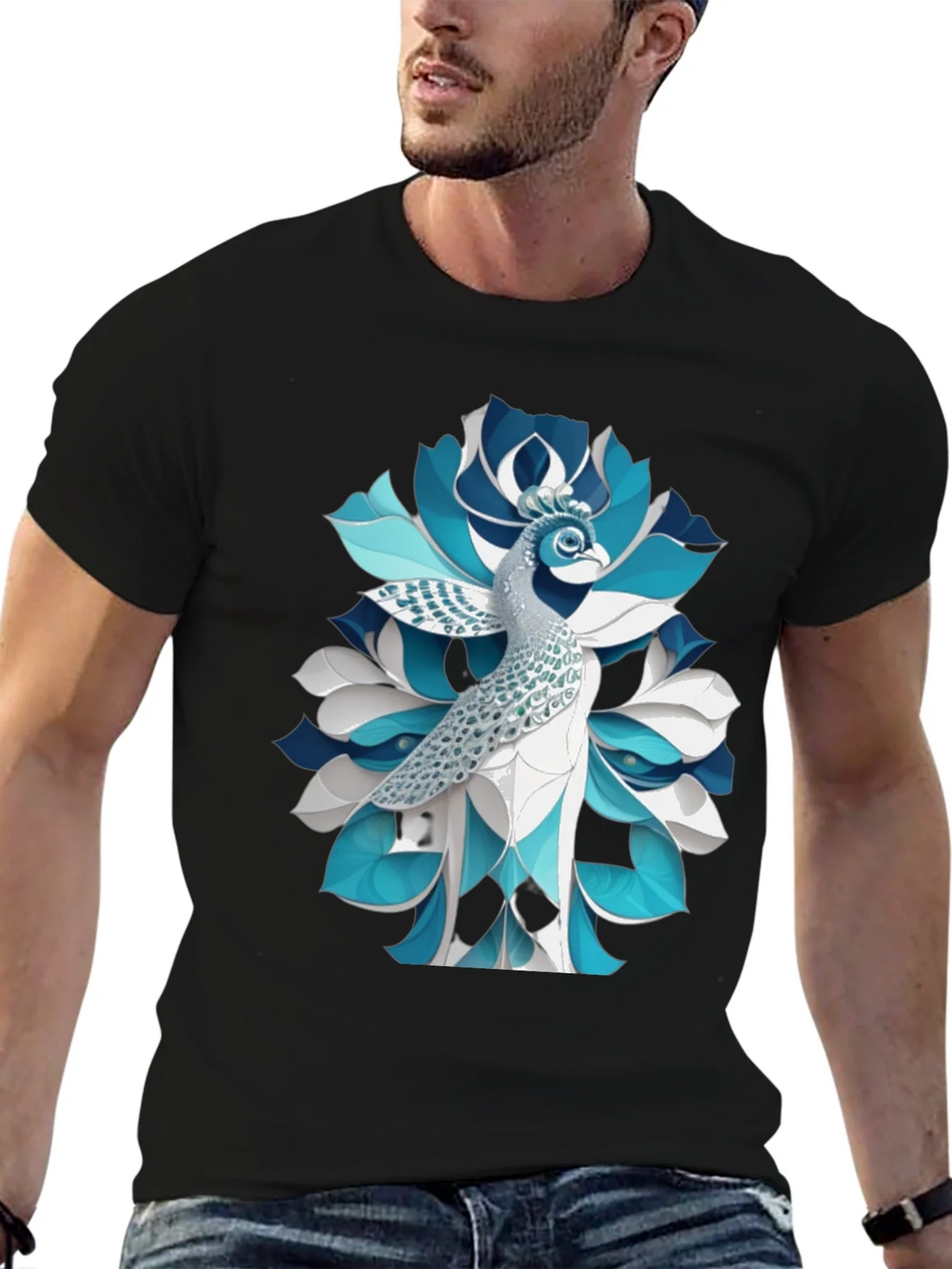 Peacock Graphic Tee - Unique Bird Art product image 3