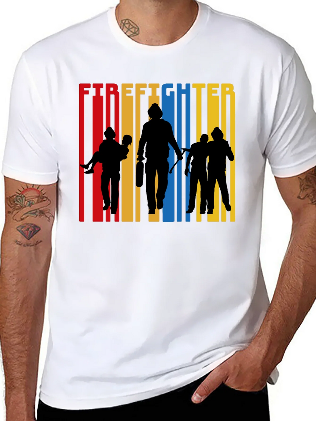 Firefighter Silhouette Graphic Tee - Crew Neck Cotton product image 5