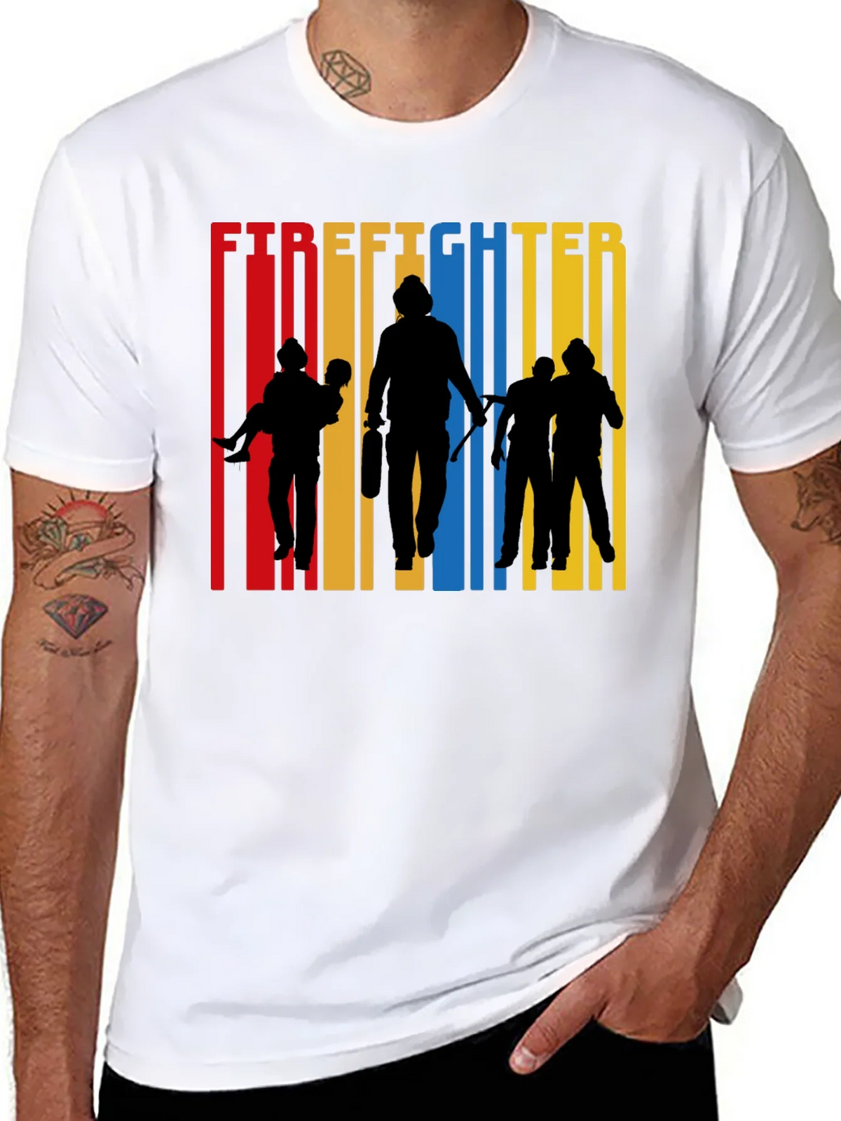 Firefighter Silhouette Graphic Tee - Crew Neck Cotton product image 5