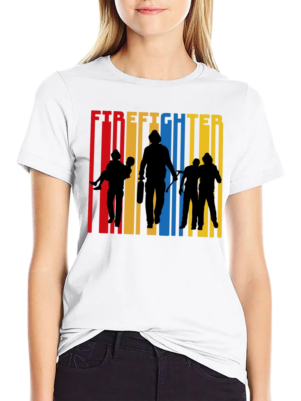 Firefighter Silhouette Graphic Tee - Crew Neck Cotton product image 6