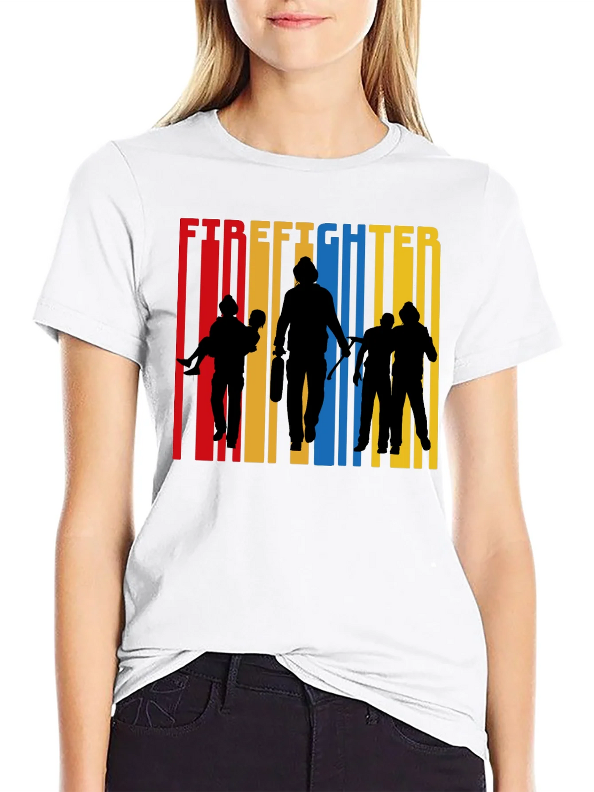 Firefighter Silhouette Graphic Tee - Crew Neck Cotton product image 6
