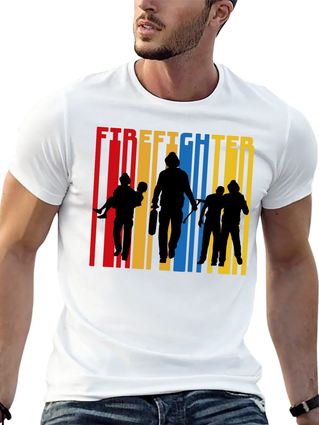 Firefighter Silhouette Graphic Tee - Crew Neck Cotton product image 9