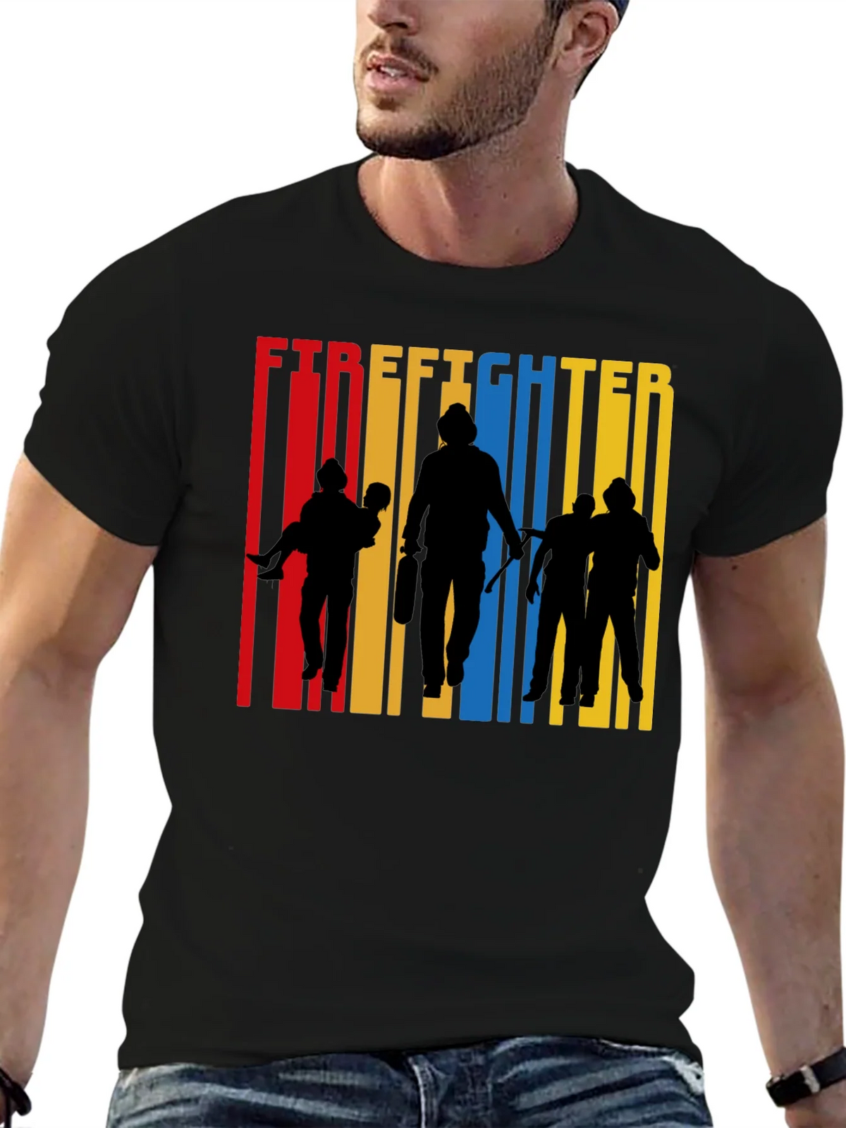 Firefighter Silhouette Graphic Tee - Crew Neck Cotton product image 4