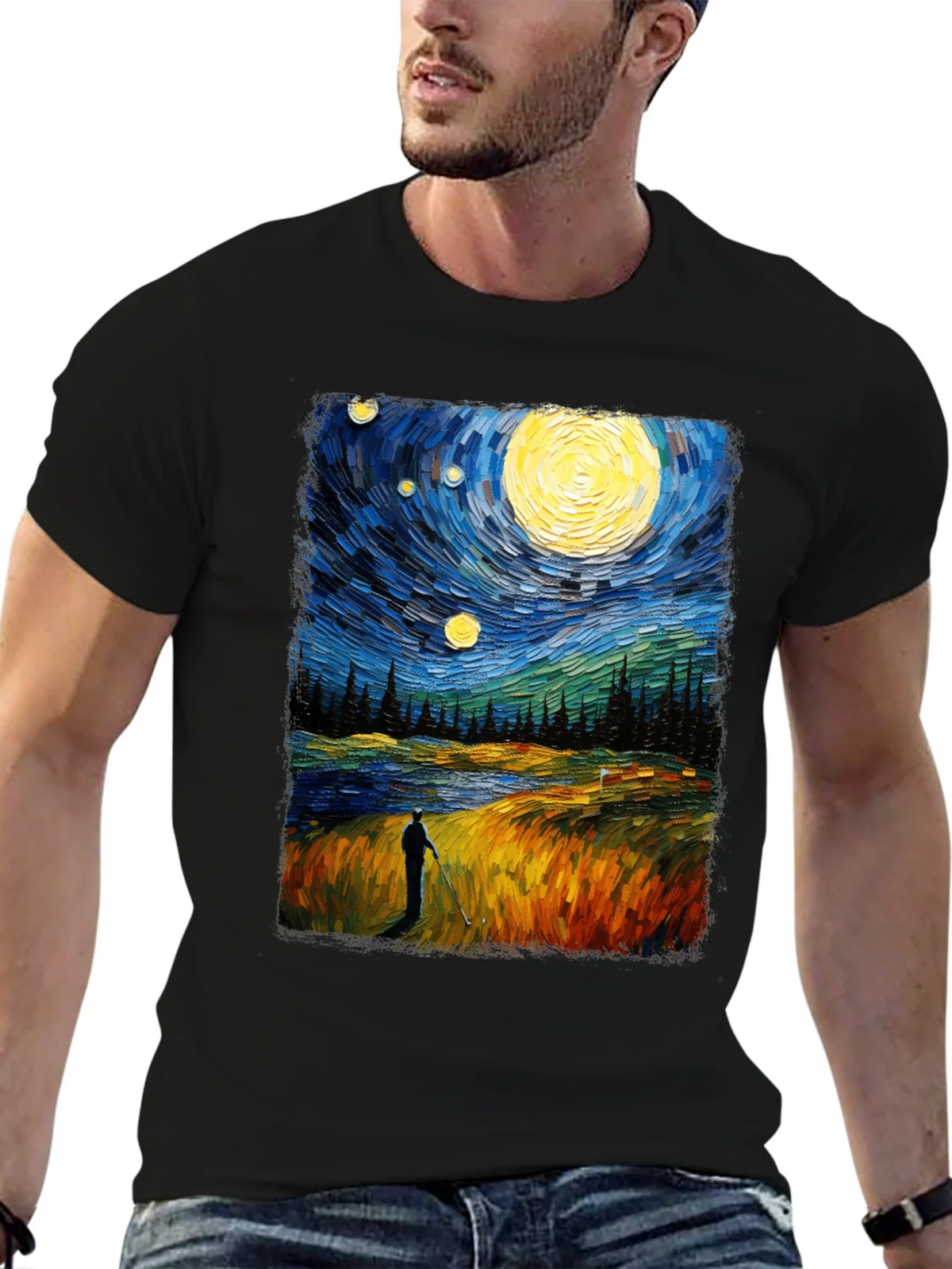 Starry Night Golfer Graphic Tee product image 6