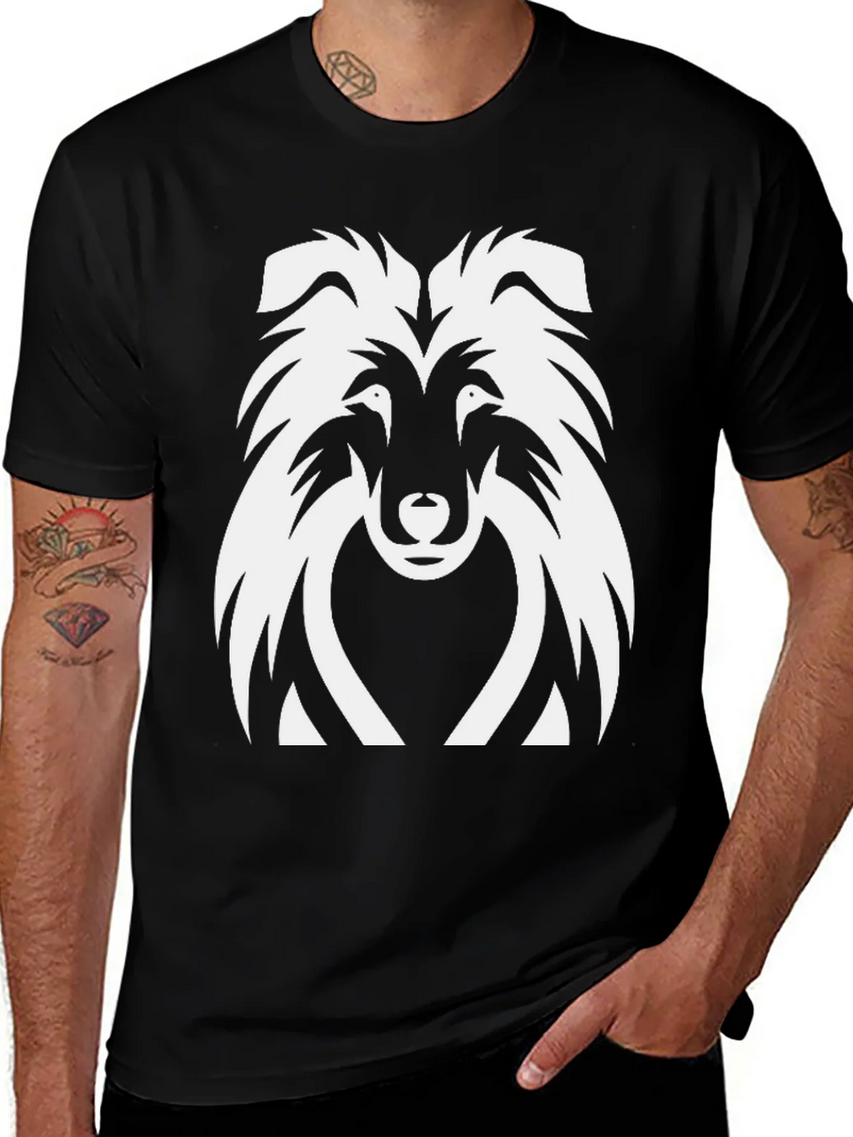 Collie Dog Graphic Tee - Black Cotton T-Shirt product image 1