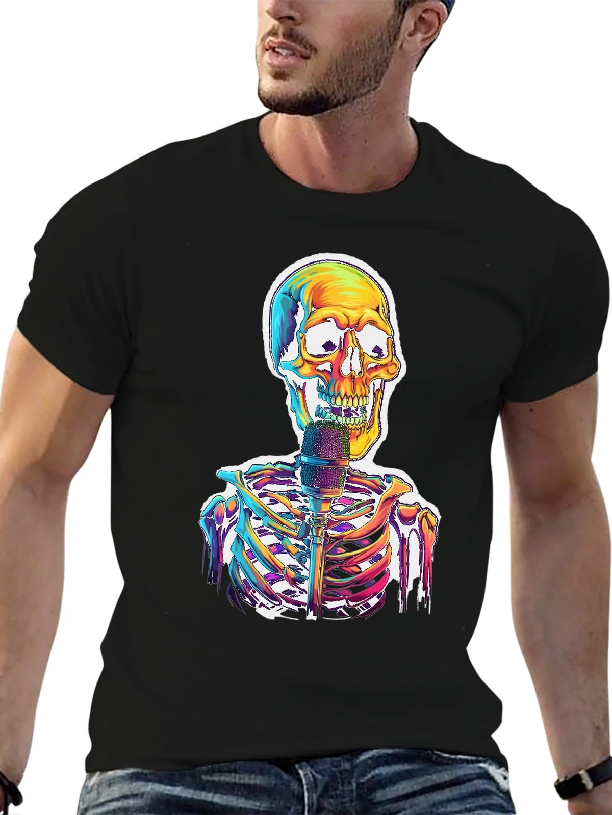 Skeleton Singer Graphic Tee - Cool Skull Design product image 6