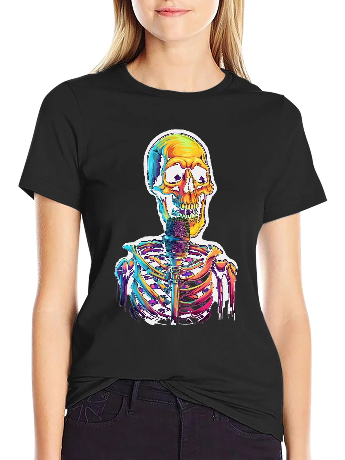 Skeleton Singer Graphic Tee - Cool Skull Design product image 2