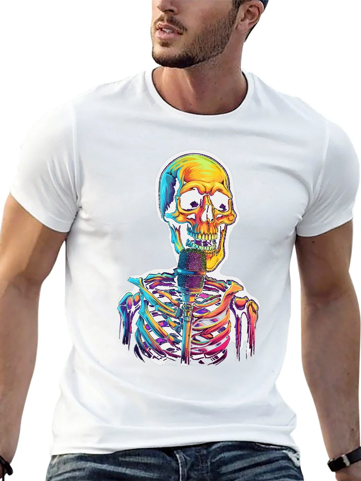 Skeleton Singer Graphic Tee - Cool Skull Design product image 12