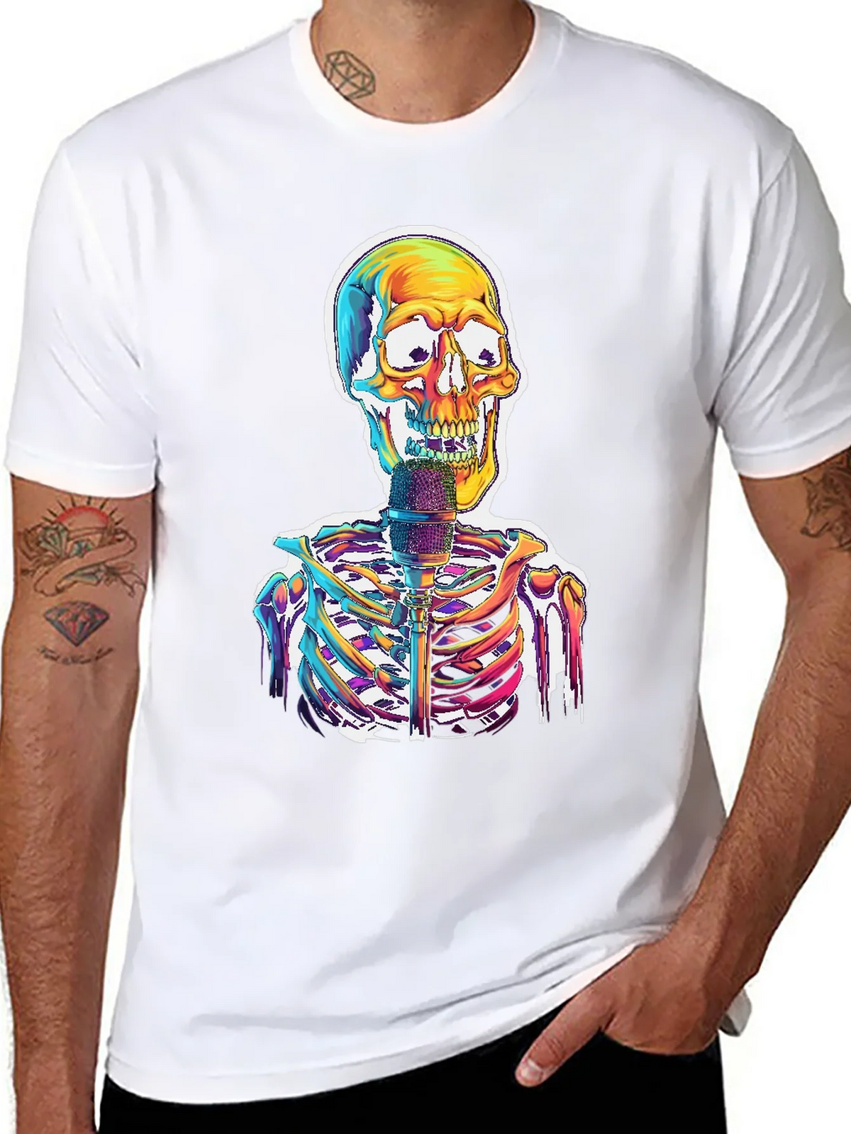 Skeleton Singer Graphic Tee - Cool Skull Design product image 7