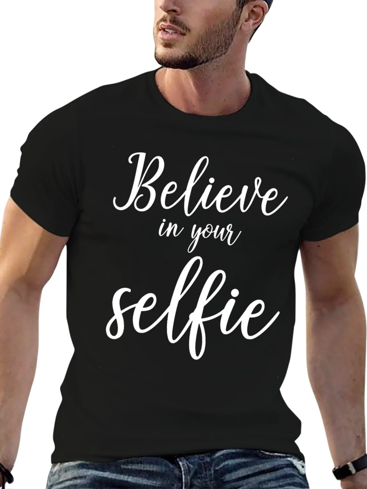 Believe In Your Selfie - Black Graphic T-Shirt product image 6