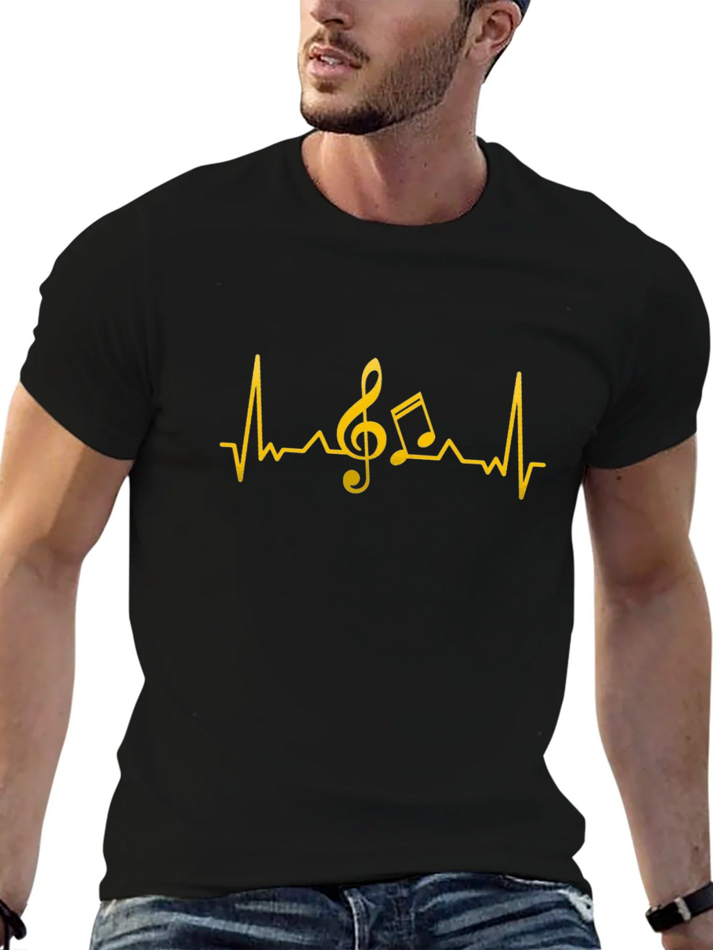 Music Heartbeat T-Shirt - Black Cotton Tee product image 6