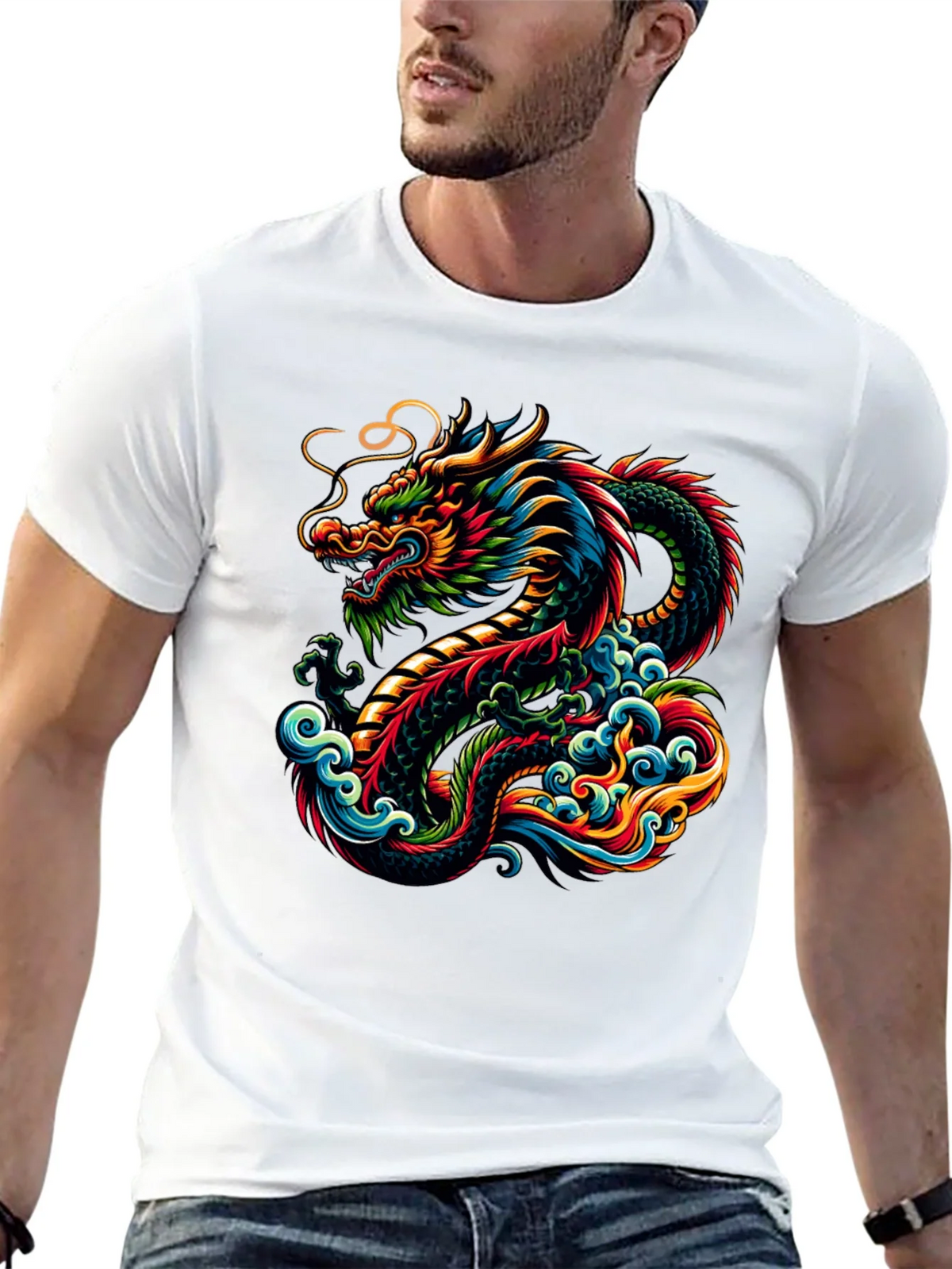 Vibrant Dragon Graphic Tee - Black Cotton T-Shirt product image 12