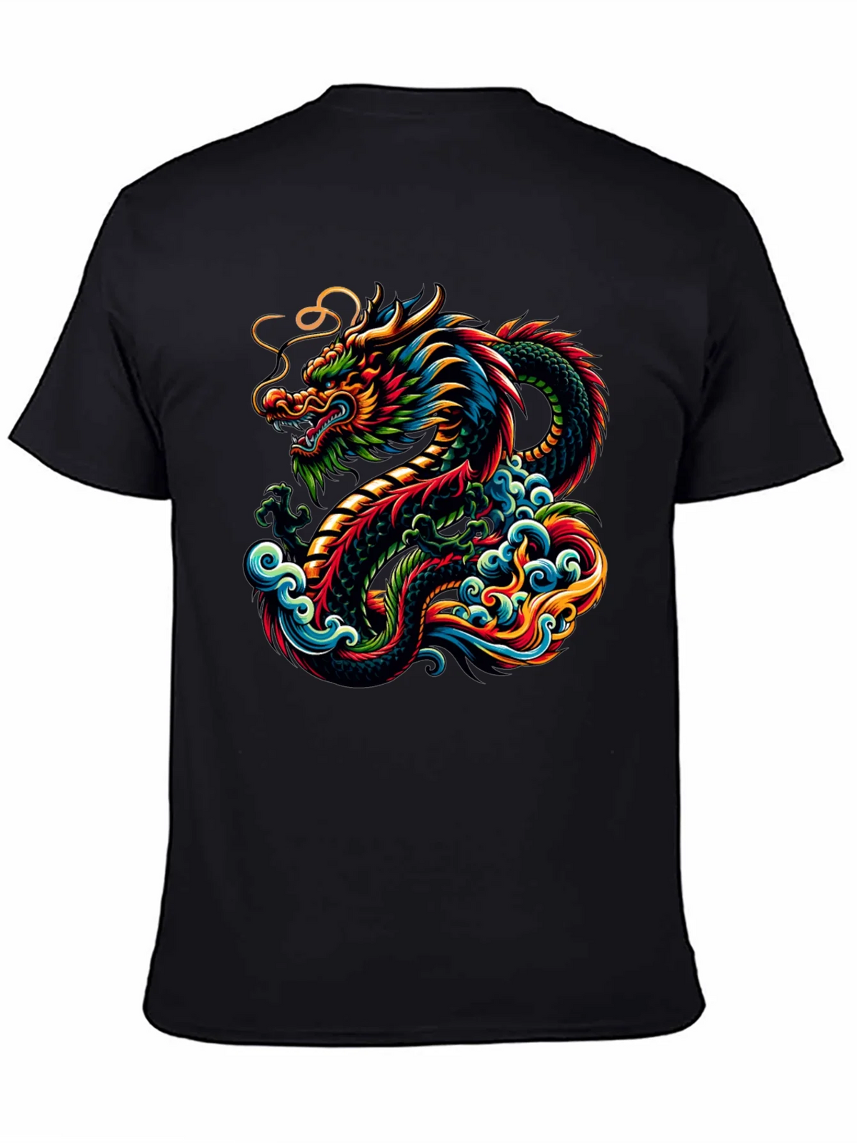 Vibrant Dragon Graphic Tee - Black Cotton T-Shirt product image 4