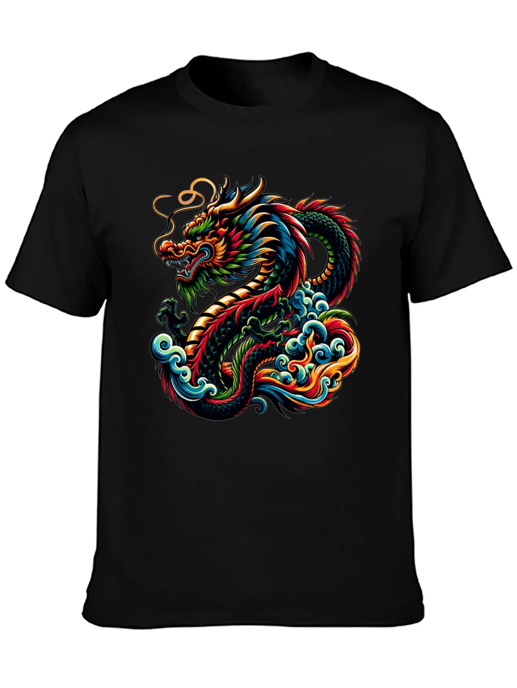 Vibrant Dragon Graphic Tee - Black Cotton T-Shirt product image 3