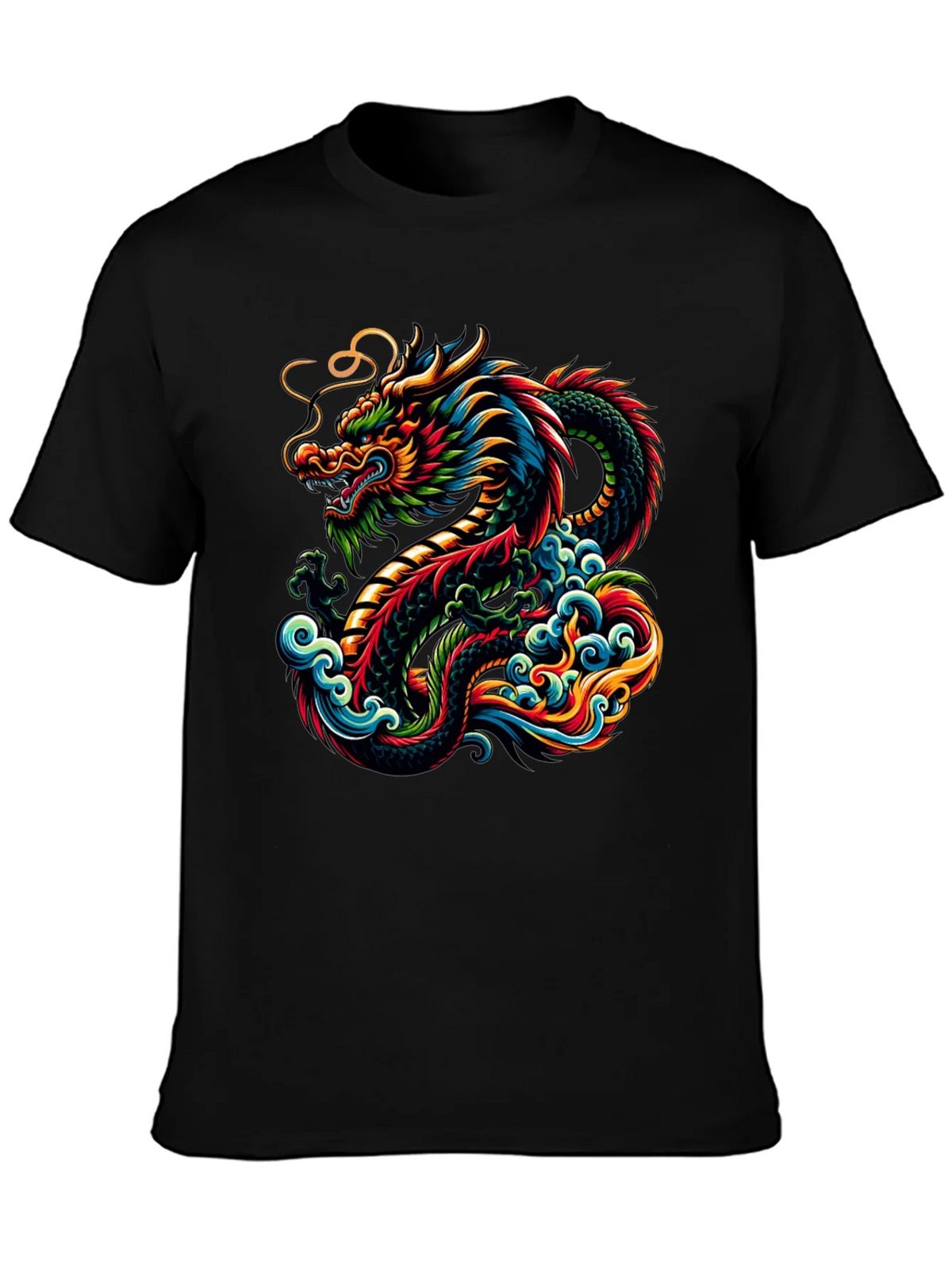 Vibrant Dragon Graphic Tee - Black Cotton T-Shirt product image 3