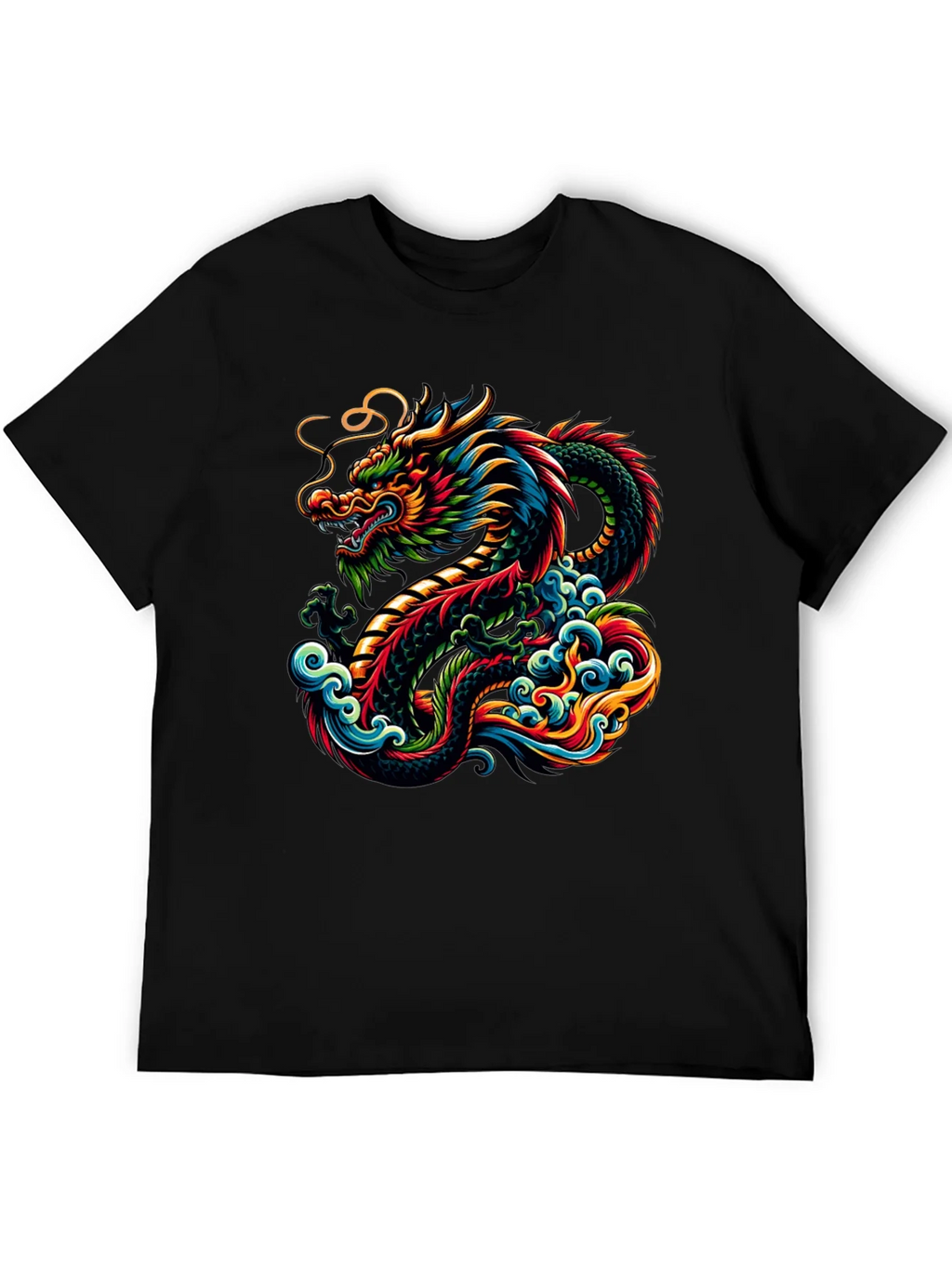 Vibrant Dragon Graphic Tee - Black Cotton T-Shirt product image 5