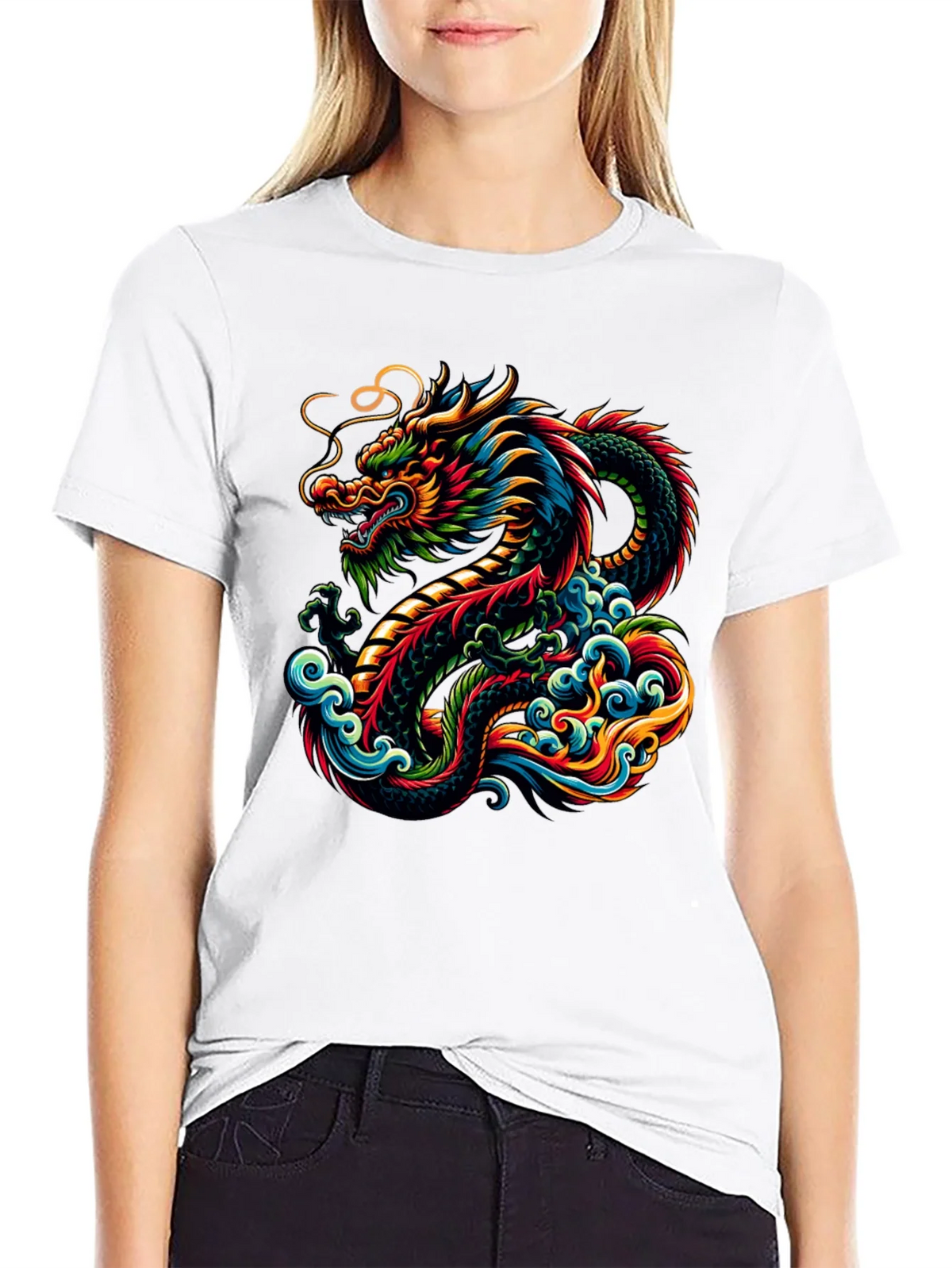 Vibrant Dragon Graphic Tee - Black Cotton T-Shirt product image 8