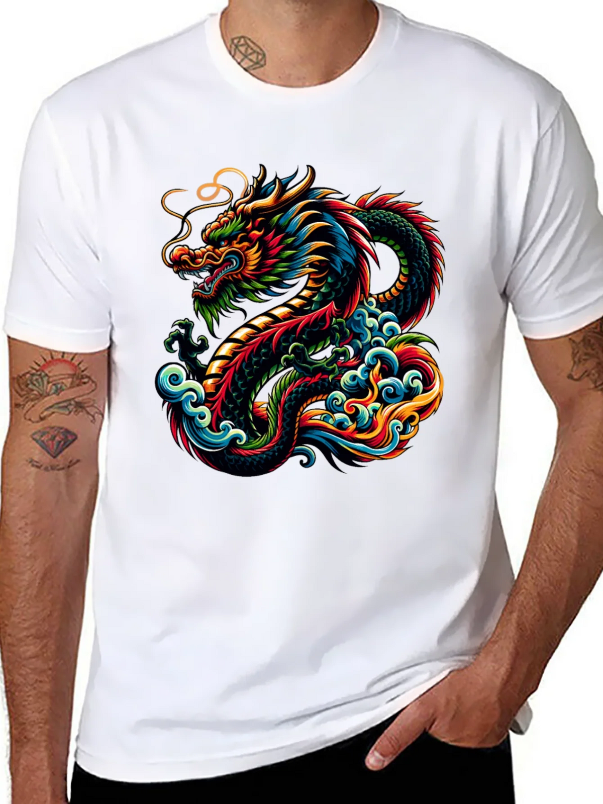 Vibrant Dragon Graphic Tee - Black Cotton T-Shirt product image 7
