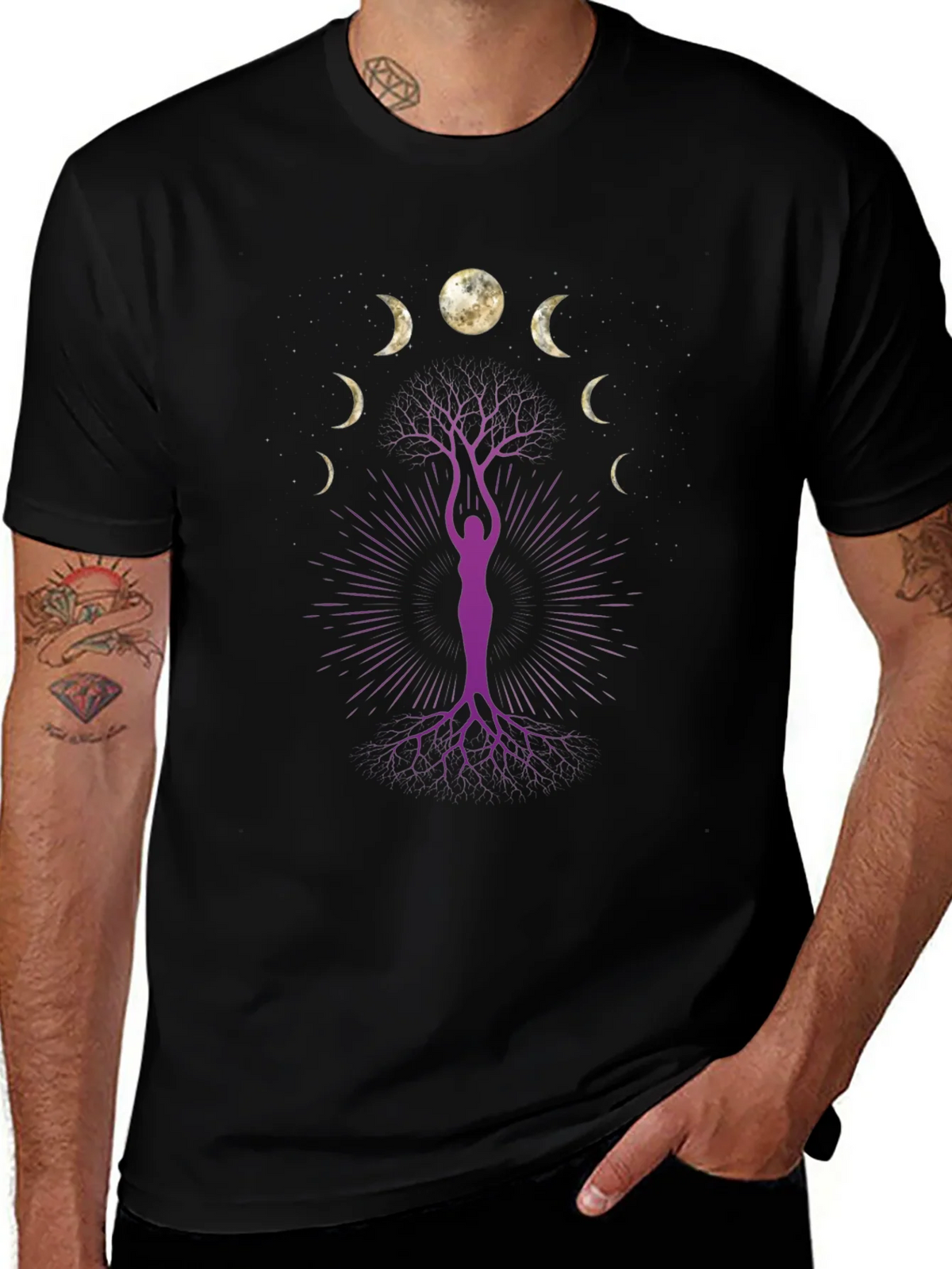 Moon Phase Tree Graphic Tee - Black product image 1