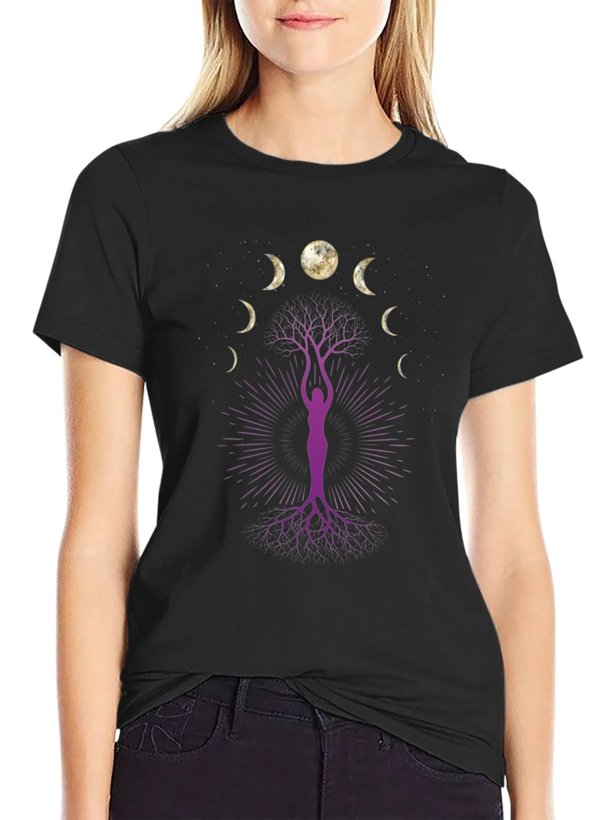 Moon Phase Tree Graphic Tee - Black product image 2