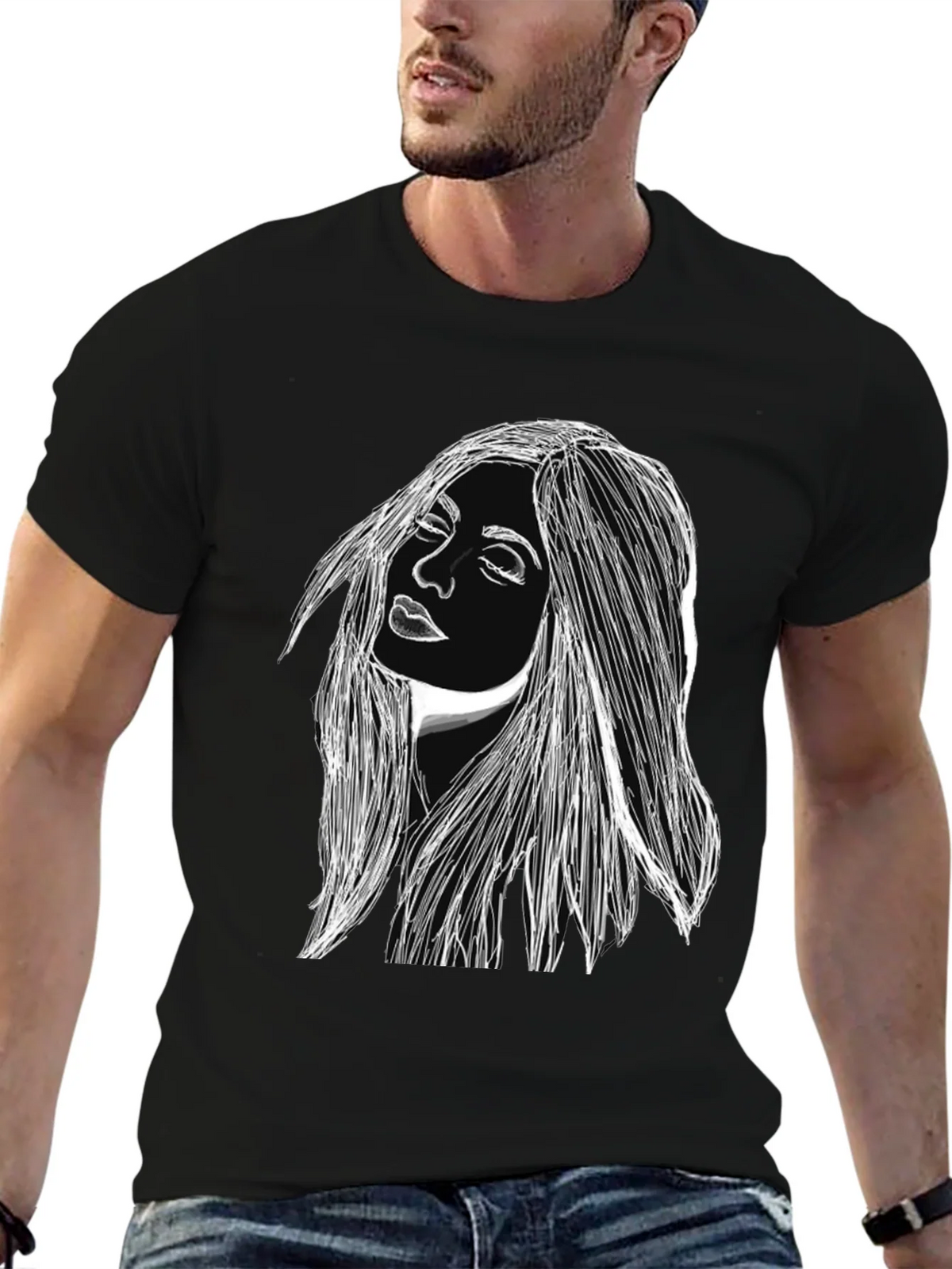 Woman Portrait Graphic Black T-Shirt product image 6