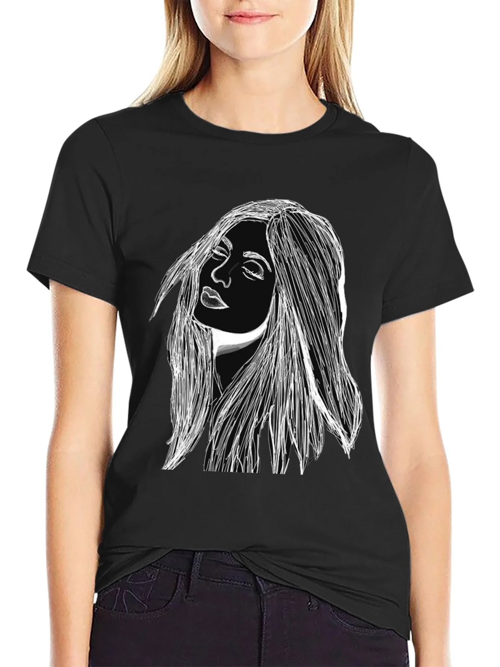 Woman Portrait Graphic Black T-Shirt product image 2